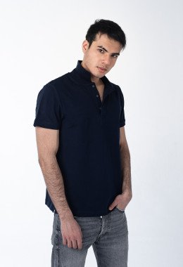 Мужская рубашка ПОЛО с эластаном тёмно-синяя